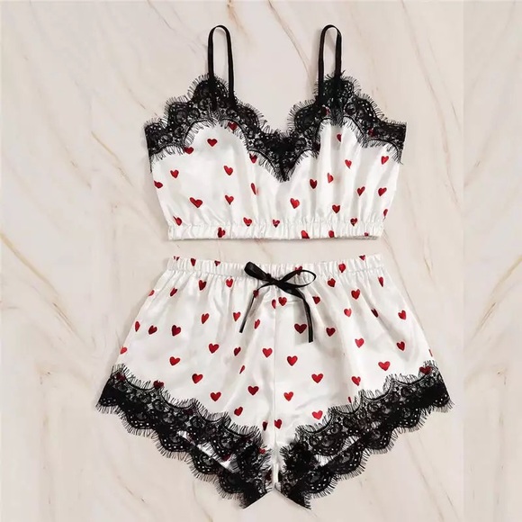 Other - 🍒 Small 2 pc Hearts Silk Sexy Lingerie Set ❣️